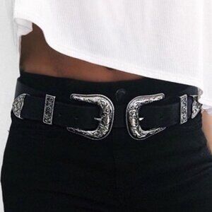B-Low The Belt BRI BRI LEATHER BELT in Black & Silver Size Medium